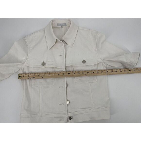 Celine White Denim Cropped Jean Jacket Short Sleeve Silver Buttons Size 40FR - Picture 5 of 9